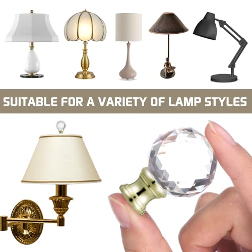 Image of 2 Pieces Crystal Lamp Finial Lamp Cap Knob Lamp Screw Topper Lamp Finial with Polished Chrome Base for Lamp Shade Lamp Decoration