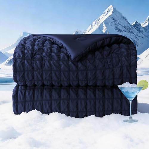 bedsmile Seersucker Cooling Comforter King Size, Q-Max 0.45 Reversible Cooling