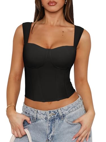 REORIA Womens Sleeveless Sweetheart Neck Bustier Corset Back Zipper Y2K Going Out Crop Tops 2025 Trendy2