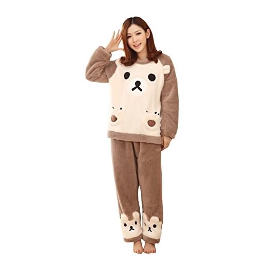 WSLCN Femme Ensemble de Pyjama Animal Ours Mignon Hiver Douce Vêtement de Nuit Flanelle Ours Cosplay Chaud Kigurumi Déguisement de Halloween Noël Party Soirée Ours M