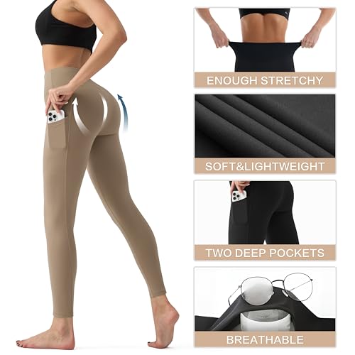 Image of YUDSUD High Waisted Leggings for Women with Pockets - Tummy Control Capris Yoga Pants for Workout Running Athletic Cycling