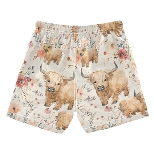 ALAZA Cute Highland Cows Flowers Boys Swim Trunks Quick Dry Toddler Boys2