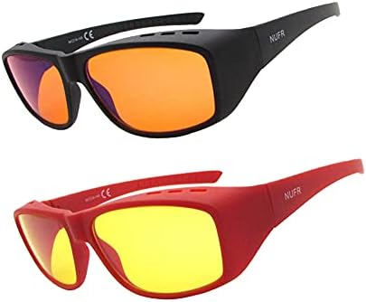 NUFR Fitover Blue Gentle Blocking Pc Glasses for Girls and Males -Match Over Prescription or Studying Eyeglasses Pc Gaming Glasses (2 Pack-Black with Orange Lens&Pink with Yellow Lens)