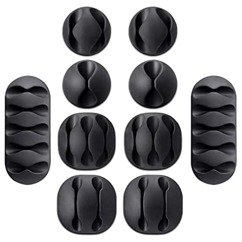 Rohans Desktop Cable Holder Clips, 10-Pack Cable Management Cord Organiser Clips Silicone Adhesive for USB Charging Cable Mouse Wire PC Office Home (Black) Cover
