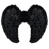 Yummy Bee - Alas de Ángel Blancas y Negras Maléfica - Plumas Diablo - Halloween Fiestas de Disfraces Adulto - Grandes 60 x 40 cm (Negro)