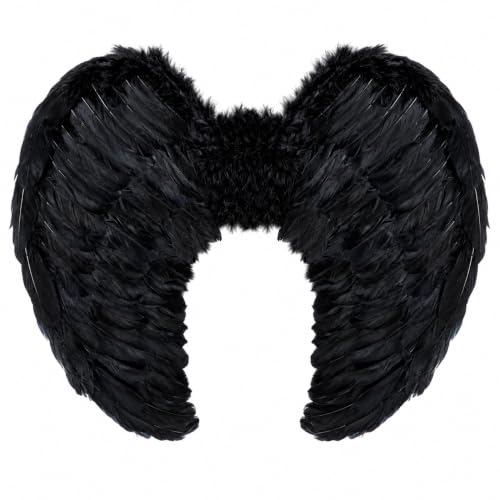 Yummy Bee - Alas de Ángel Blancas y Negras Maléfica - Plumas Diablo - Halloween Fiestas de Disfraces Adulto - Grandes 60 x 40 cm (Negro)