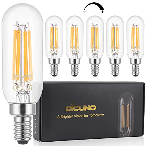 Dicuno E12 Led Bulb Dimmable, 40W Equivalent, T6 Candelabra Base Clear Glass Vintage Filament Edison Light Bulbs, Warm White 2700K, 120V Ac For Chandelier, Ceiling Fan Decorative Lighting, 6 Packs #TOP12