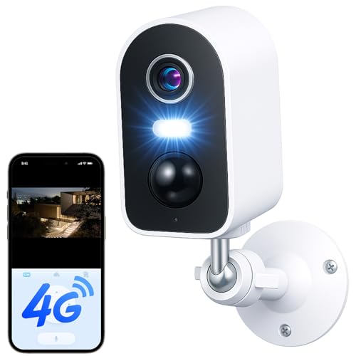 KKB Cámara de Vigilancia 4G sin WiFi con Tarjeta SIM y Batería, Cámara LTE Interior/Exterior 2K, Detección de Movimiento, Visión Nocturna en Color, Audio Bidireccional, Ideal para Jardín y Viajar