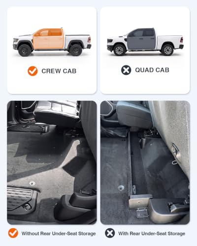 Image of Floor Mats for Ram 1500 2025 2026 2027 Crew Cab Without Rear Under-Seat Storage Fit Bucket Seat (Not for Quad Cab&Bench Seats), All Weather TPE Custom Fit Floor Liners 1st & 2nd Row, Black