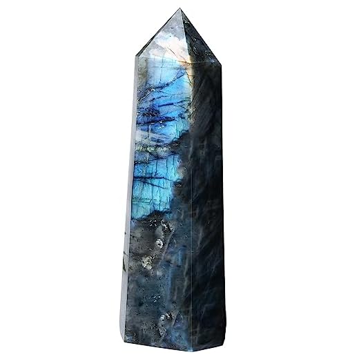 FZBHRO Large Labradorite Towers Crystal Point Obelisk 6 Faceted Healing Crystal Stone Wand for Meditation Gift 1.3-1.7 Pound