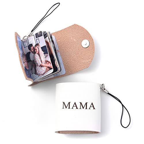 TINGKU Personalized Mini Photobook Keychain Custom 12 Photos Album Keychain Customized Pictures Real Leather Mini Photo Album Keyring for Jewelry Gift - White
