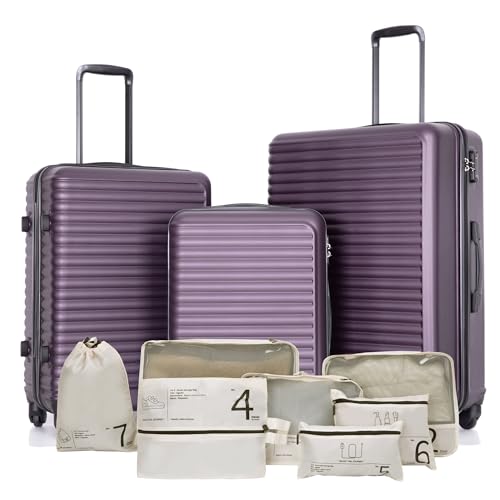 Travelhouse 3 Piece Luggage Set with Spinner Wheels,Hardshell Lightweight Suitcase with TSA Lock and 7 Packing Cubes for Travelling