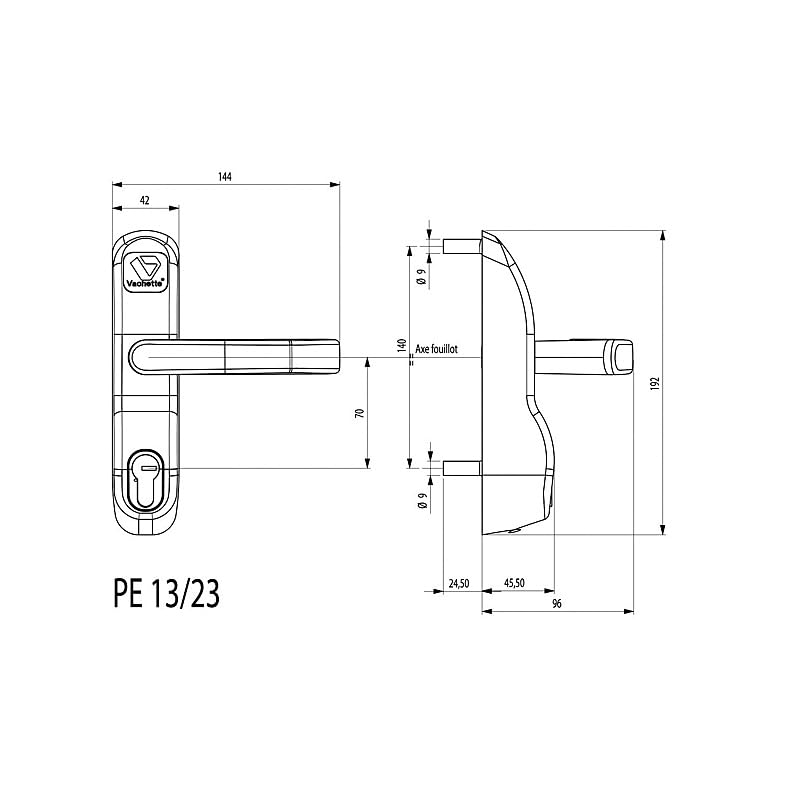 Béquille et cylindre PE13/23 pour antipanique Vachette (gris)