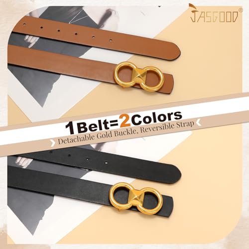 JASGOOD Women's Reversible Leather Belt Fashion Ladies Waist Belt for Jeans Pants with Gold Buckle2