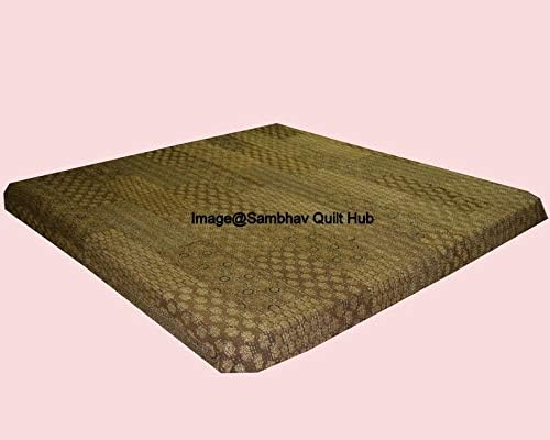 Brown Ajrakh Patch Quilting Hippie Kantha Ajarkh Hippie Handmade Queen Size Kantha Bedspread Ajrakh Reversible Hand Stitched Cotton Kantha Quilts Bohemian Floral Kantha Twin/Queen (60X90 inch)