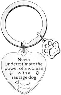 SDOFY Sausage Dog Gifts Dachshund Gifts for Women Dachshund Lover Gifts Never Underestimate The Power of a Woman with a Sausage Dog Keyring