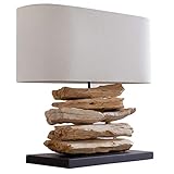 Design Treibholz Tischleuchte RIVERINE Leinen Schirm Handarbeit Tischlampe Wohnzimmerleuchte Treibholzlampe