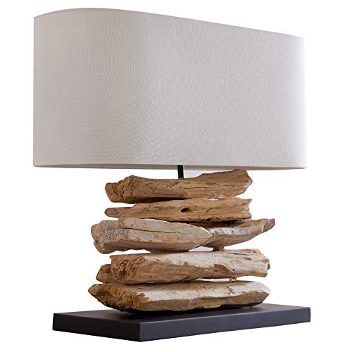 invicta INTERIOR Design Treibholz Tischleuchte RIVERINE Leinen Schirm...