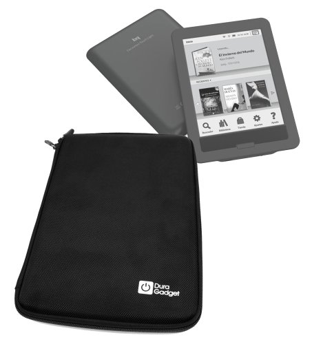 DURAGADGET Funda Negra Rígida con Cierre De Cremallera para eBook BQ Cervantes Touch Light con Bolsillo De Rejilla Interno