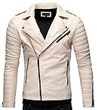 Crone Veit Herren Biker Eco Lederjacke Vegane Bikerjacke (L, Beige (Ecoleder))