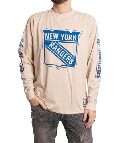 Calhoun NHL Surf N Skate Mens Acid Wash Distressed Logo Long Sleeve Shirt (New York Rangers Large)
