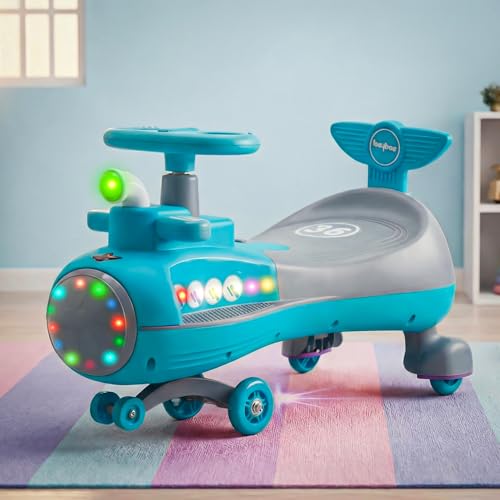 Image of Baybee Diver Baby Swing Cars for Kids | Twister Ride on Kids Car with RGB Lights, Music & Backrest | Indoor Wiggle Push Baby car with Floor Lights | Magic Car for Kid 2 to 5 Years (Blue)