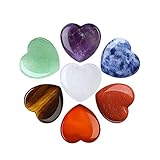 YATOJUZI 7 Chakra Natürliche Herz Heilung Kristalle Rosenquarz Amethyst Herz Liebe Steine Set Bulk Poliert Tasche Palm Daumen Edelsteine Chakra Reiki Balancing 0,75 zoll