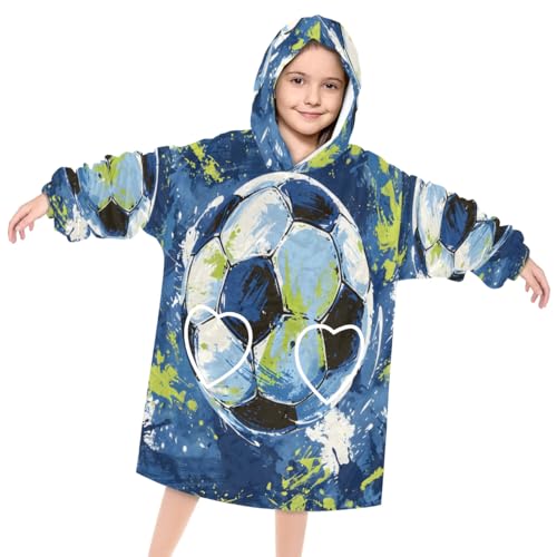 Wearable Blanket Hoodie for Kids, Glitter Soccers Fleece Sweatshirt Blanket Pretty Football Oversized Blanket Sweatshirt with Pocket Flannel Warm Hooded Blanket 6-10 Year Old Girl Boy Gift, One Size