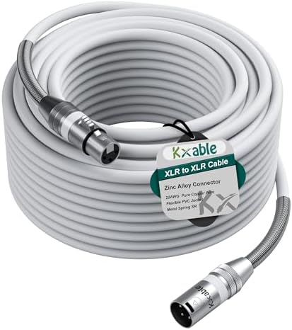 Premium XLR Cable 100 FT, 3 Pins XLR Microphone Male to Female Cord, White