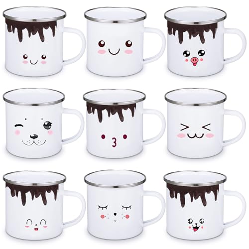 Yaomiao 9 Pcs Mugs Set with Handle Funny Cute Hot Chocolate Mugs Novelty Enamel Cups for Hot Cocoa Coffee 12 oz for Christmas Mother's Day by Yaomiao - Used condition - US$8.20