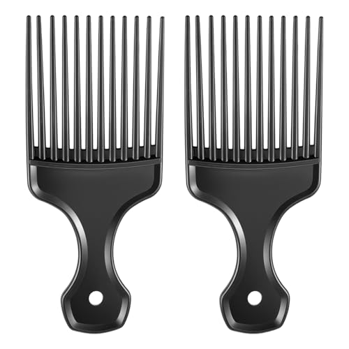 2 Piezas Peines Afro Dientes Anchos Plástico Negro miniatura 1