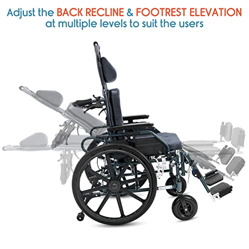 Image of KosmoCare Crest Series Aluminium Recliner Light Foldable Wheelchair with Frame | Wheel chairs for old people | Recliner Wheel chair | Manual Mobility Aid Comfortable 18 inch wide seat |