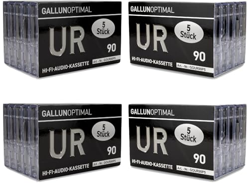 GALLUNOPTIMAL UR90 Audiokassetten (UR) 90 Min – Leerkassetten 5er Pack, rauscharm – Kassette mit Hülle & Einleger, transparentes Gehäuse mit Überschreibschutz – für...