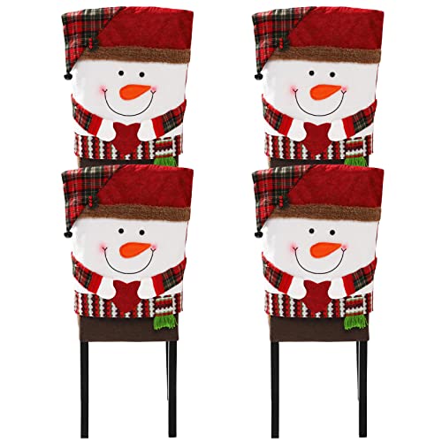4PCS Christmas Chair Back Cover Removable Dining Room Chair Protector Slipcovers Christmas Decoration for Home Dining Room Kitchen Party-Snowman