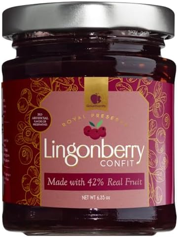 Gourmanity Lingonberry Jam, Tart and Sweet, All Natural, 6.35oz
