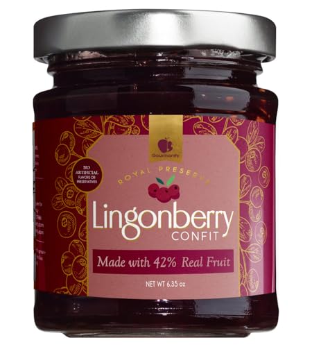 Gourmanity Lingonberry Jam, Balanced Tart and Sweet Flavour, Great on Croissants, Scones or over Ice Cream, All Natural, Non-GMO, Product of Belgium, 6.35oz