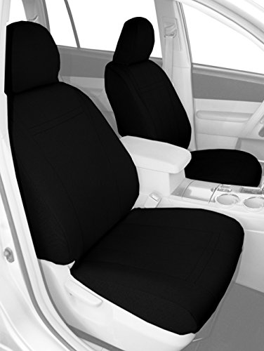 Front Buckets Seats, CalTrend SportsTex Seat Covers for 2012-2016 Ford F-250 Super Duty|Ford F-350 Super Duty|Ford F-450 Super Duty|Ford F-550 Super Duty Black Black Insert and Trim