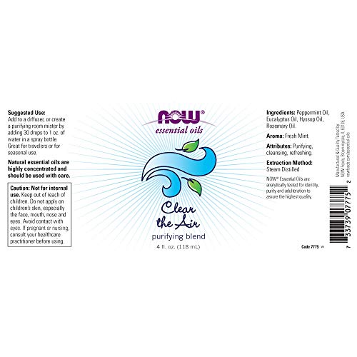 NOW Essential Oils, Clear the Air Oil Blend, Purifying Aromatherapy Scent, Blend of Pure Essential Oils, Steam Distilled, Vegan, Child Resistant Cap, 4-Ounce - Image 3