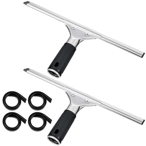 6 Pcs 12'' Professional Steel Window and Glass Squeegee with Replacement Rubber Glass Cleaning Squeegee Heavy Duty for Window Cleaning Streak Free Results