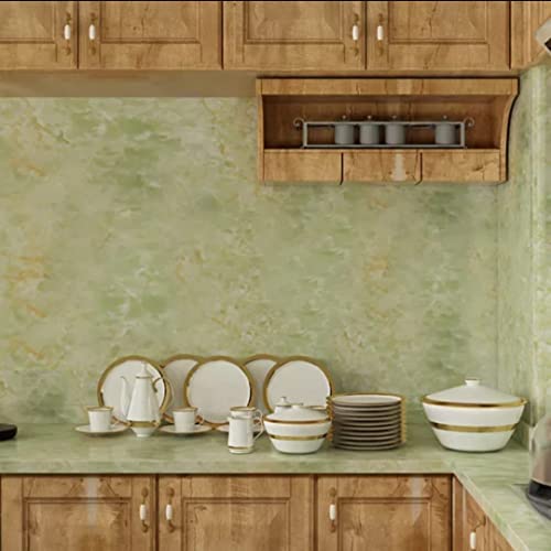 Image of Green Marble Wallpaper, Self Adhesive Foil Paper Sticker for Kitchen Walls, Bathroom Cabinets & Floor Tiles, Oil Proof Waterproof Home Decor, Removable Contact Paper, 60x200cm, Pack of 1
