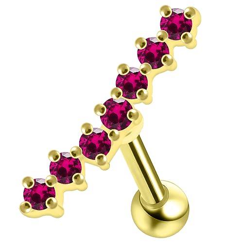 AZARIO LONDON Barrido de 7 piedras preciosas redondas de circonita cúbica chapada en oro amarillo de plata de ley para tragus, piercing de caracola, aretes de hélice, aretes de cartílago, vendido por