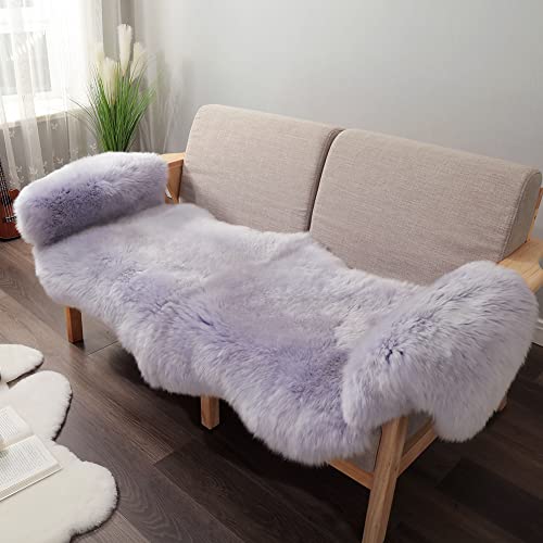 Premium Genuine Fur Sheepskin Rug Real Australia Sheepskin Natural Luxury Fluffy Lambskin Fur Area Rug Seat Covers for Kids Bedroom Sofa Chair Cover (Light Purple, Double Pelt/2ft x 6ft)