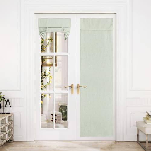 NICETOWN Privacy French Door Curtains, Rich Linen Thermal Insulated 100% Blackout Door Window Curtains and Drapes Farmhouse Tie Up Shade for Patio Doo