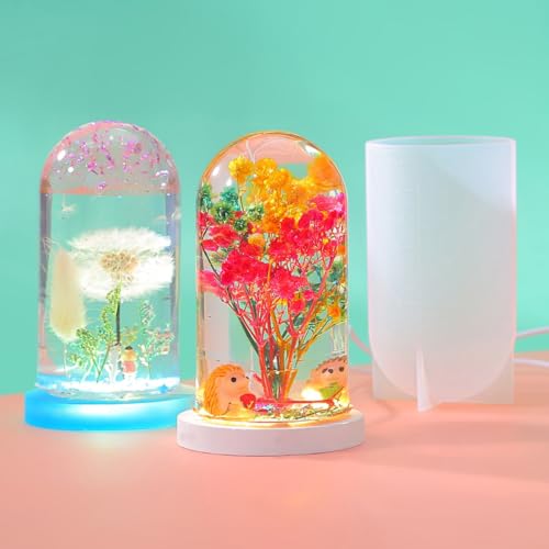 EnaMeena Round Cylinder Light Resin Mold for Flower Preservation, Featuring USB; Perfect for DIY Epoxy Casting Projects and Desktop Ornaments for Home Décor