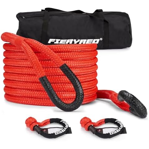 FieryRed Kinetic Recovery Rope Kit with 2 Soft Shackles, 1 Inch x 30 FT Tow Rope,Heavy Duty Offroad Snatch Strap for UTV, ATV, Truck, Car, Jeep, Tractor Cover