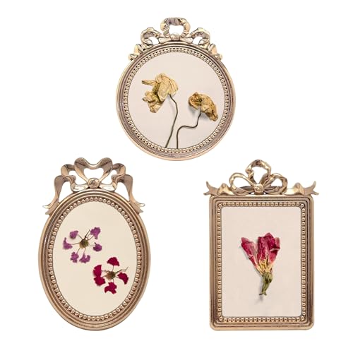 Image of GIFTY GIFTY Royal Vintage Mini Frame Set/Set of 3/2.25x3 & 3x3 In | For Tabletop Display | Perfect for Home Decor, Wedding, Graduation, Or Milestone Photos (Gold) W/Gift Box