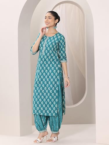 Image of Libas Printed Cotton Straight Kurta With Salwar and Dupatta