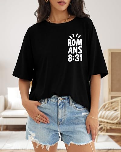 Christian T Shirts for Women: Oversized If God is for Us Shirt Religious Faith Top Bible Verse Inspirational Tee2
