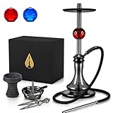Adina Hookah Xlite Shisha Komplett-Set I Einzigartiger Kugel Blow-Off I Edelstahl & Epoxidharz I Glas Bowl I Inkl. 2 Blow-Off Kugeln, Steinkopf mit Kaminaufsatz, Silikonschlauch, Mundstück, Zange I