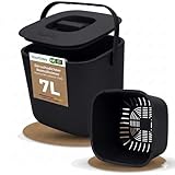 YourCasa Biomülleimer Küche 7L - Komposteimer mit herausnehmbarem Sieb & Deckel - geruchsdicht, spülmaschinenfest & ohne Biomülltüten - Bio Mülleimer für selteneres Entleeren (Schwarz)